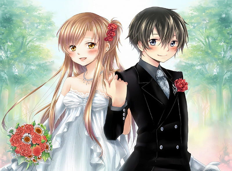 Asuna And Kirito - The End, sao, vg, video game, sword art online, asuna, virtual reality, wedding, kirito, HD wallpaper