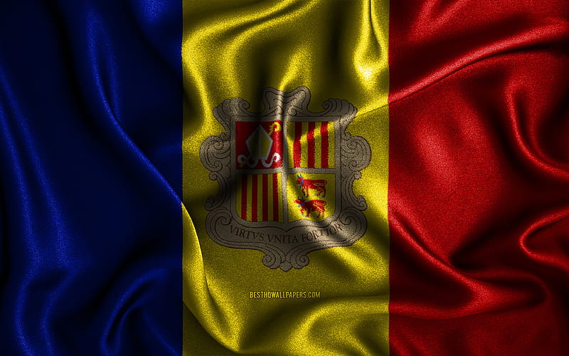 Andorran flag silk wavy flags, European countries, national symbols ...