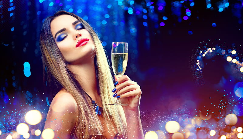 Women, Mood, Blonde, Bokeh, Champagne, Girl, Lipstick, Long Hair, Model, Woman, HD wallpaper