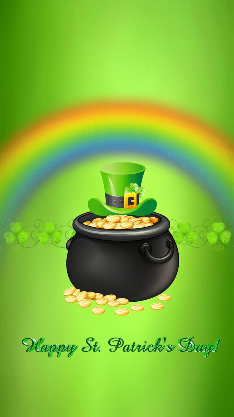 St Patricks Day, pot o gold, rainbow, shamrock, stpatricksday, HD phone wallpaper