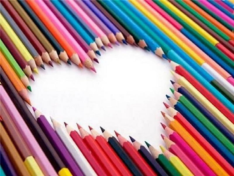 Colours, Heart, Pencils, Colourful, HD wallpaper