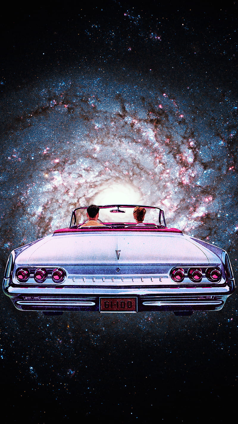 Space Riders, Taudalpoi, artwork, awesome, car, carros, cool, cosmic, couple, digital, galactic, galaxy, nature, people, popular, retro, ride, romance, romantic, surreal, surrealism, vintage, HD phone wallpaper