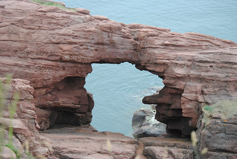 Through the hole to the sea, water, cliffs, sea, blue, HD wallpaper