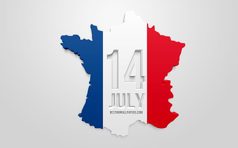 14 July, Bastille Day, 3d flag of France, map silhouette of France, 3d art, France 3d flag, national holidays, France, 14 July Bastille Day concepts, HD wallpaper