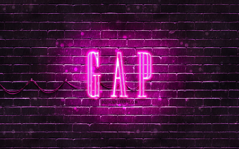 GAP purple logo, , purple brickwall, GAP logo, fashion brands, GAP neon logo, GAP, HD wallpaper