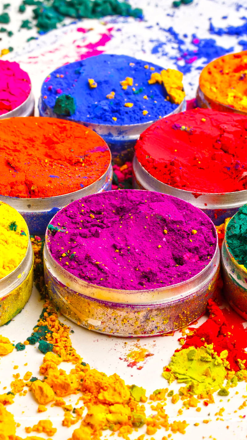 Holi, bowls of colours, festival, india, logo, wishes, HD phone wallpaper
