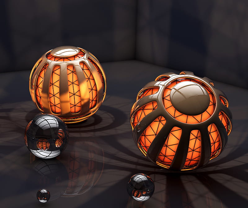 3D balls, graphics, orange, HD wallpaper