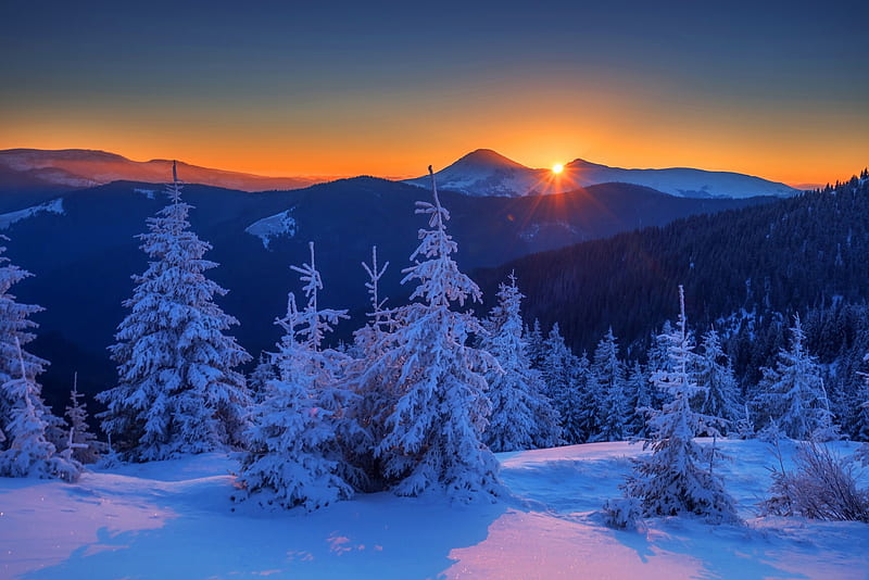 Winter Mountains under Twilight Sky, Mountains, Twilight, Nature ...