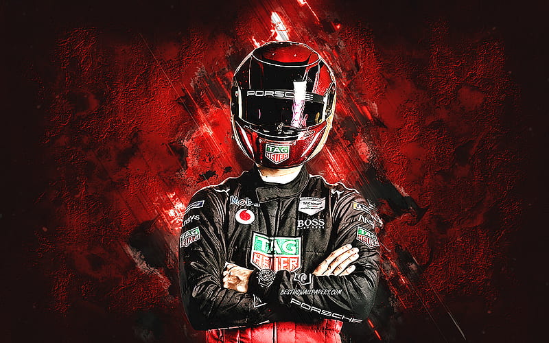 Pascal Wehrlein, German racing driver, Formula E, TAG Heuer, Porsche Formula E Team, red stone background, HD wallpaper