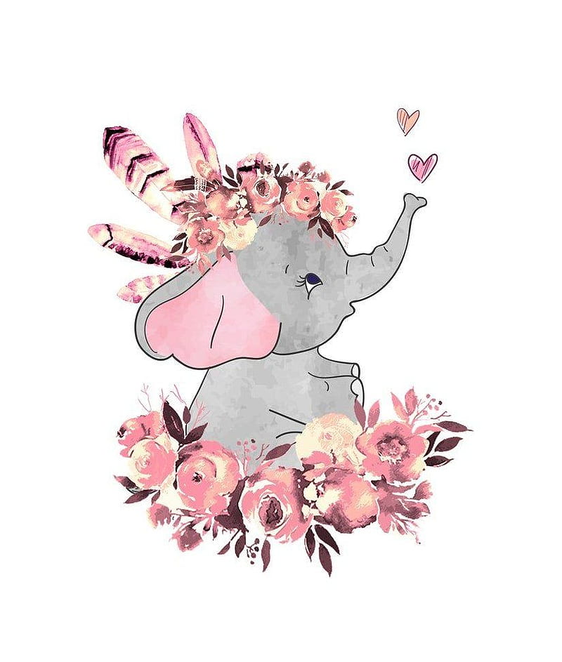 Decoración de arte de pared de habitación de guardería personalizada para  bebé niña diseño de elefante y juego de flores rosas de tres #bab. arte de  elefante, Fondo de pantalla de teléfono