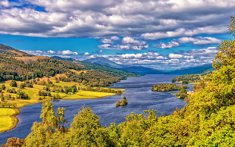 Scotland lake, hills, R, forest, HD wallpaper