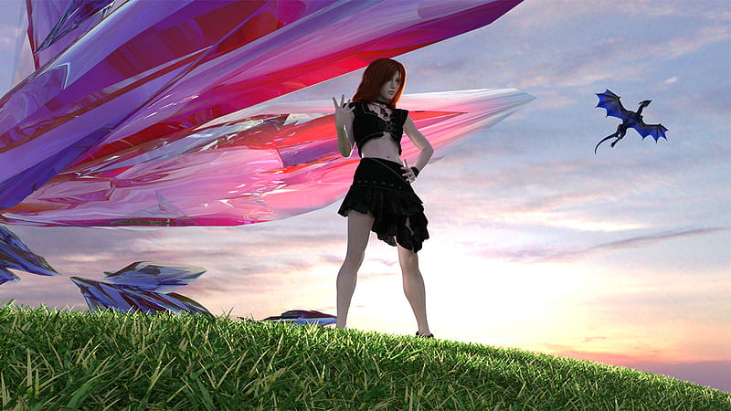 Girl With Sapphire DragoN, artist, artwork, artstation, digital-art, HD wallpaper