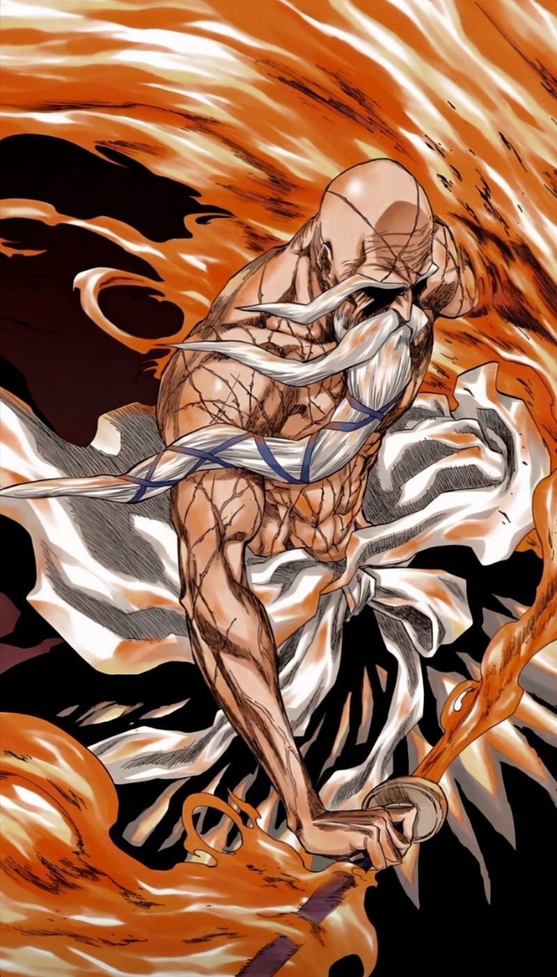 Yamamoto Genryusai , anime, bleach, fire, manga, punch, HD phone wallpaper
