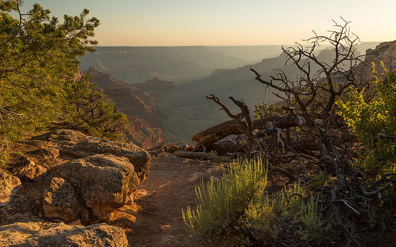 Grand Canyon sunset, stones, Arizona, beautiful nature, USA, America, canyon, american landmarks, HD wallpaper