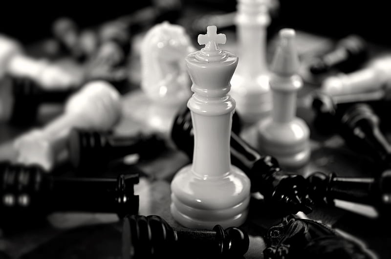 chess king, figure, piece, black and white, HD wallpaper