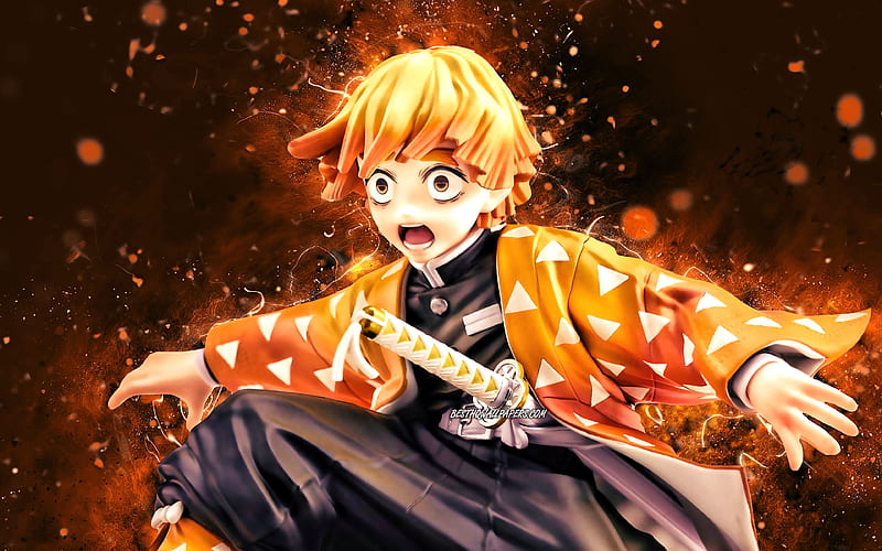 Zenitsu Agatsuma orange neon lights, protagonist, Demon Slayer, Kimetsu No  Yaiba, HD wallpaper | Peakpx