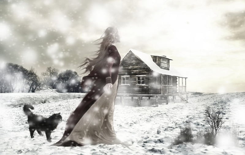 Winter Maiden, fantasy, snow, lady, maiden, winter, HD wallpaper