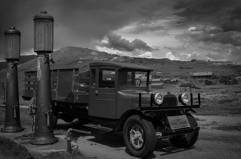Pit Stop, service, mining, gasoline, Bodie, gas station, ghost town, old, graphy, California, 1927, Pentax, Dodge, HD wallpaper