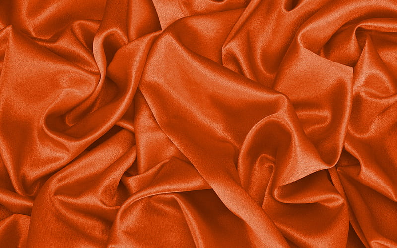orange silk texture, wavy fabric texture, silk, orange fabric background, orange satin, fabric textures, satin, silk textures, orange fabric texture, HD wallpaper