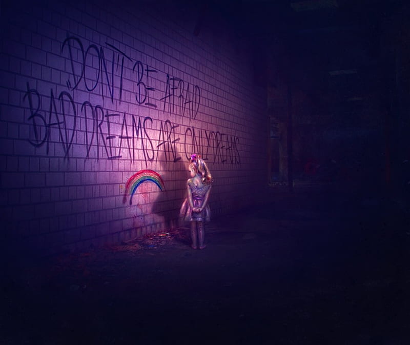 Crayons, luminos, wall, word, thegirlcansmile, fantasy, girl, dark, pink, blue, night, HD wallpaper