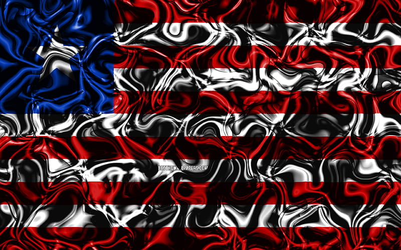 Flag of Liberia, abstract smoke, Africa, national symbols, Liberian flag, 3D art, Liberia 3D flag, creative, African countries, Liberia, HD wallpaper
