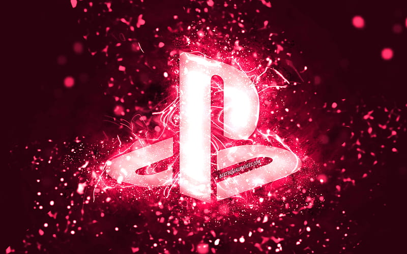 PlayStation pink logo pink neon lights, creative, pink abstract background, PlayStation logo, PlayStation, HD wallpaper