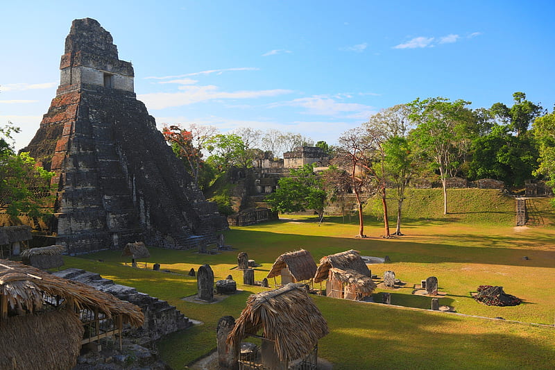 Tikal, architecture, citadel, ruins, Guatemala, clouds, archaeological site, Lost World, city, Pyramid, Temple IV, jungle, abandoned, giant, ancient, Temple of the Grand Jaguar, sky, ceremonial Lost World Pyramid, Maya, steps, Mexican, HD wallpaper