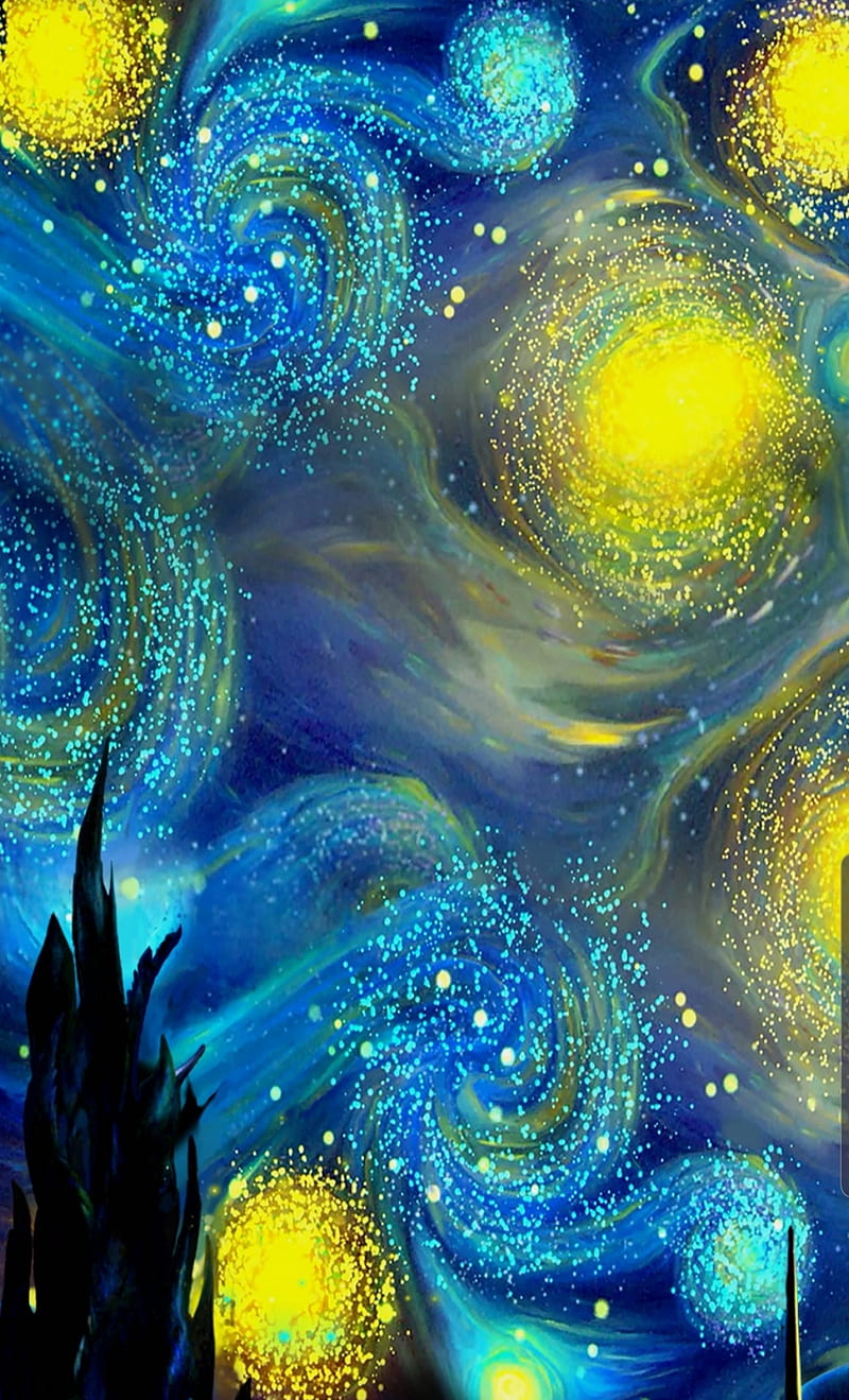 Starry Night, art, blue, night, stars, universe, yellow, HD phone wallpaper  | Peakpx