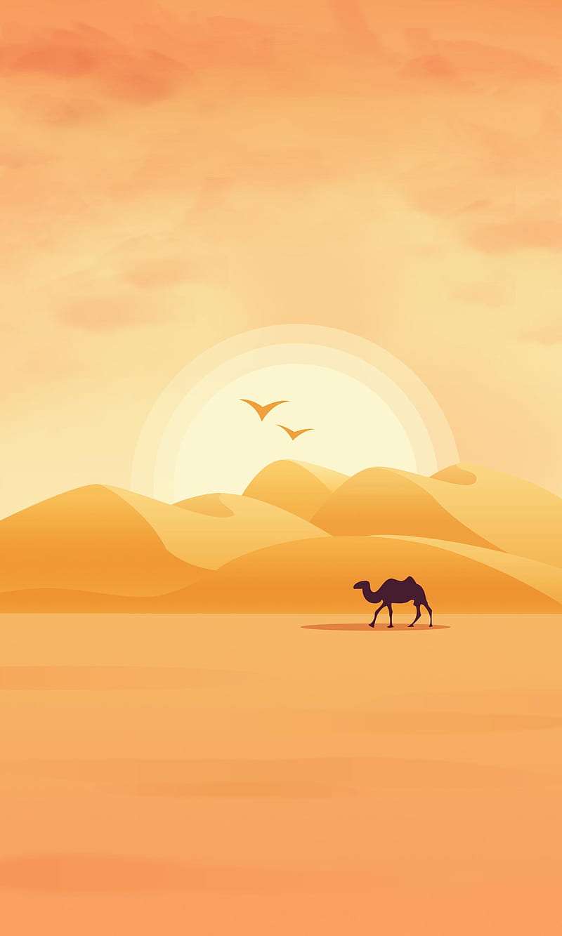 Desert view, sand, camel, minimalist, scenery, scene, HD phone wallpaper