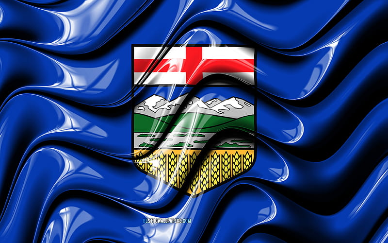 Alberta flag Provinces of Canada, administrative districts, Flag of Alberta, 3D art, Alberta, canadian provinces, Alberta 3D flag, Canada, North America, HD wallpaper