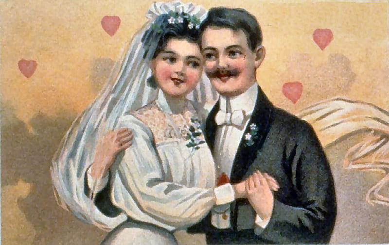 Victorian Newly Weds, art, newly weds, bonito, Victorian, wedding, illustration, artwork, gentleman, painting, portrait, lady, HD wallpaper