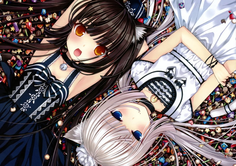 Chocola And Vanilla, cute, catgirl, girl, anime, cat, moe, HD wallpaper