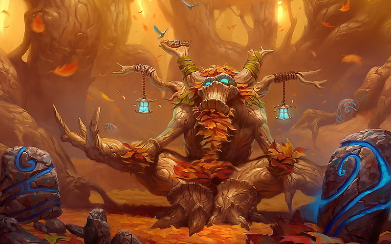 World of Warcraft, art, luminos, orange, game, tree, fantasy, wow, blue, HD wallpaper