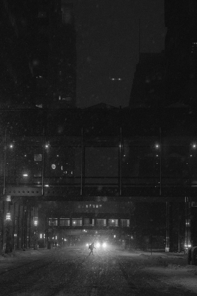 silhouette, bw, night, city, cloudy, HD phone wallpaper
