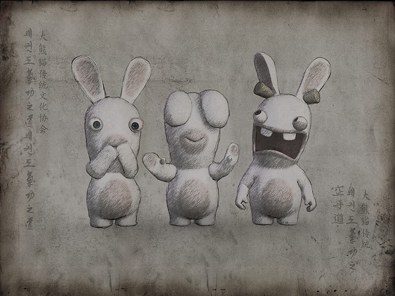 Rabbits... ...No Evil, see, raving rabbits, rayman, speak, hear, HD wallpaper