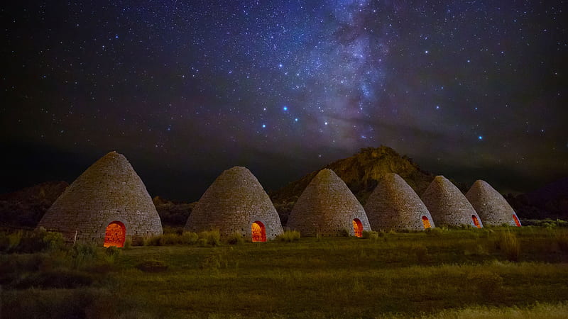 Ward Charcoal Ovens Ely Nevada, mountain, stars, Eastern Nevada, State historic park, Ely, nature, Ward charcoal ovens, sky, HD wallpaper