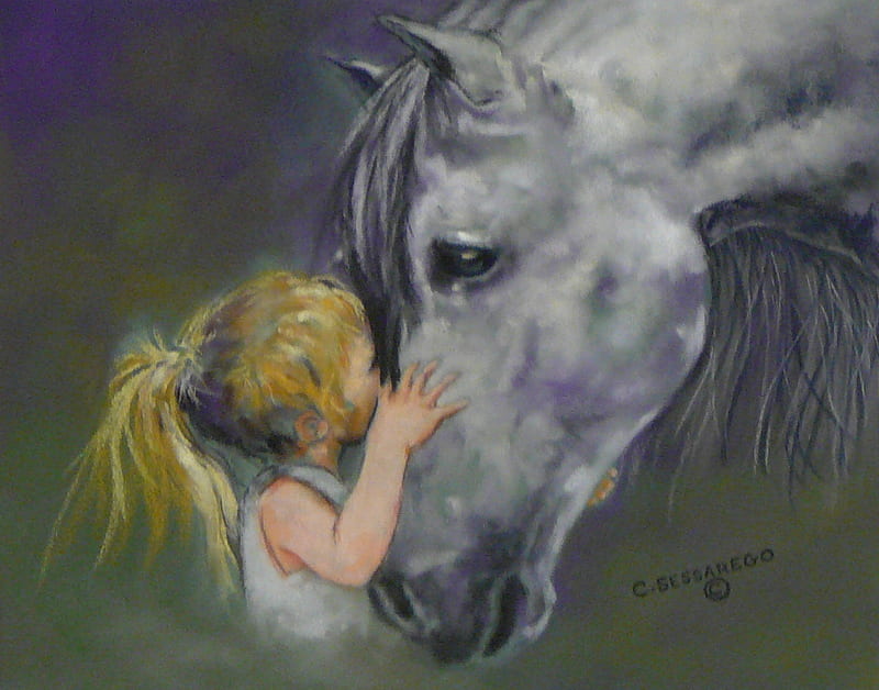 Love, gray, worship, blonde, horse, petting, kiss, girl, gentle, friendship, bonding, HD wallpaper