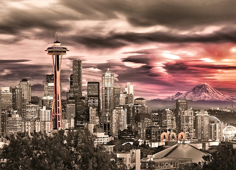 Seattle,Space Needle, Building, pretty, Seattle, City, HD wallpaper
