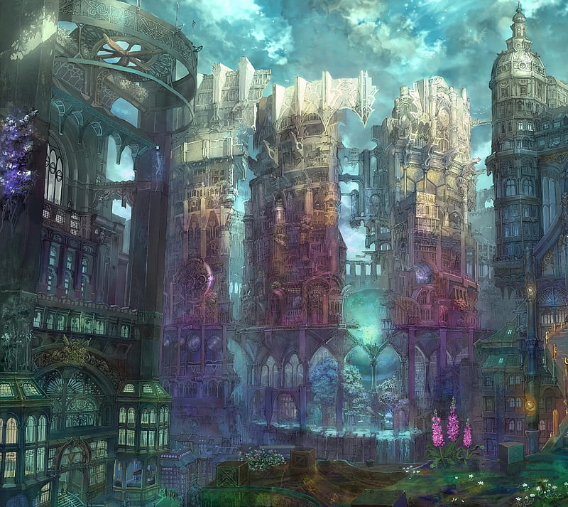 Anime City, cartoon, colorful art, concept, cool, fantasy, HD wallpaper