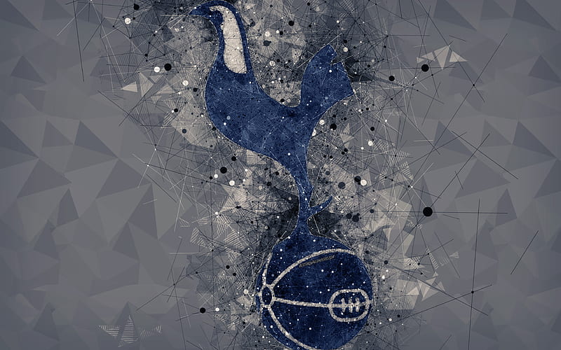 Tottenham Hotspur FC logo, geometric art, English football club, creative blue emblem, gray abstract background, Premier League, London, UK, football, HD wallpaper