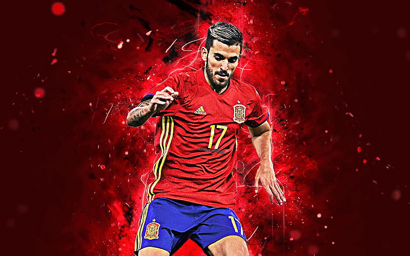 Dani Ceballos abstract art, Spain National Team, fan art, Ceballos, soccer, footballers, neon lights, Spanish football team, HD wallpaper