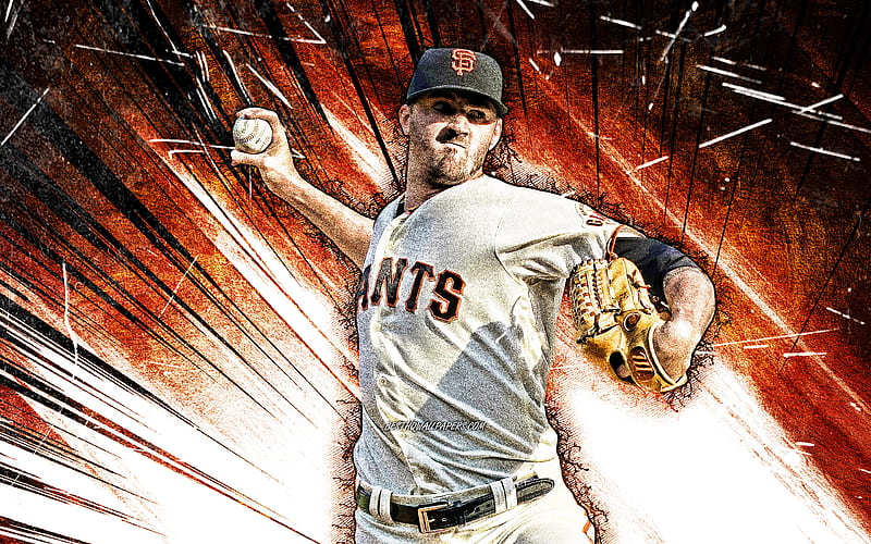Buster Posey, San Francisco Giants, MLB, orange stone background, baseball,  USA, HD wallpaper