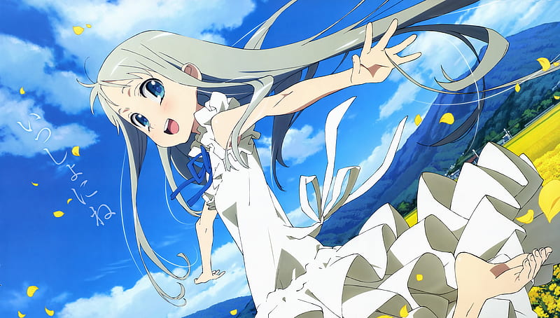 meiko honma, anohana, clouds, white dress, smiling, Anime, HD wallpaper
