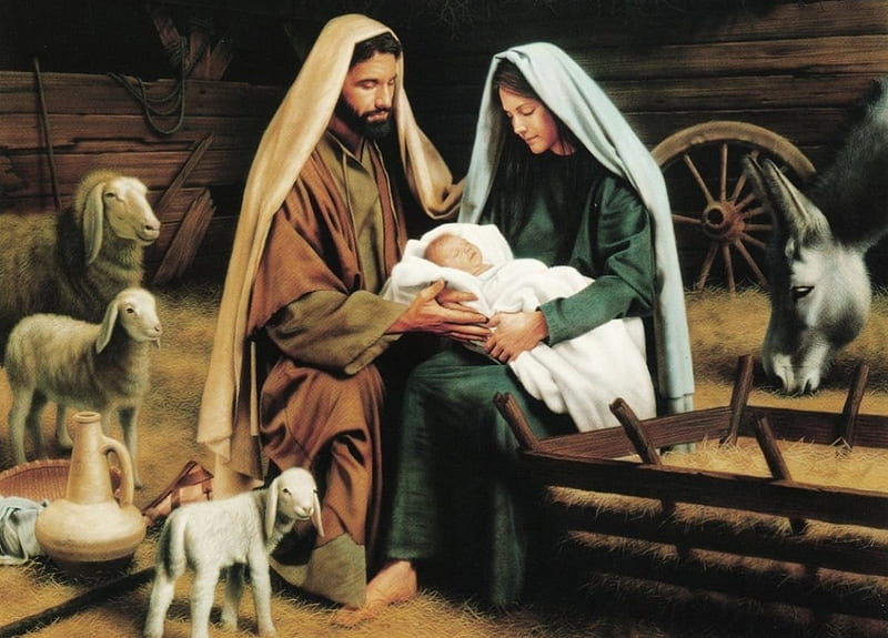 Sweet Jesus´s nativity scene, nativity, family, christmas, christ, sheep, jesus, joseph, virgin, mary, HD wallpaper