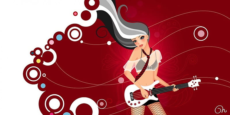 Rocker Girl, guitar, girl, music, colours, rocker, HD wallpaper