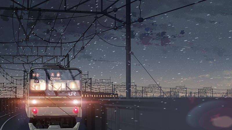 5 centimeters per second, sky, clouds, winter, city, cool, snow, anime, awesome, landscape, light, HD wallpaper