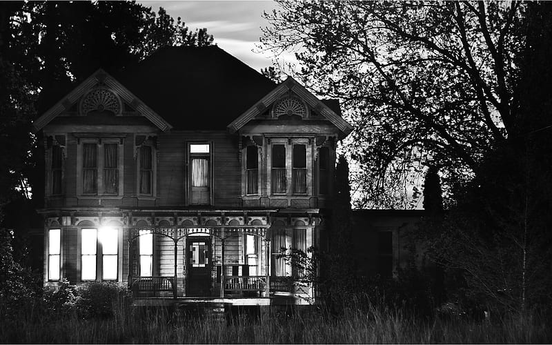 the old house, architecture, house, black, creepy, graphy, gothic, dark, white, manmade, HD wallpaper
