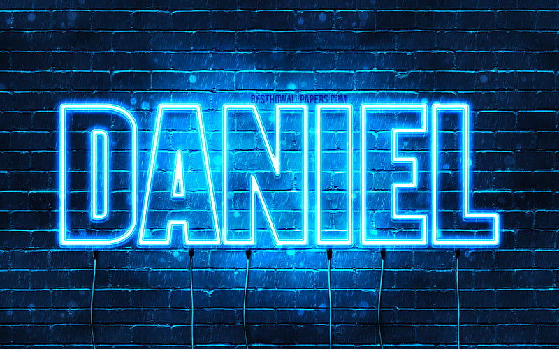Daniel with names, horizontal text, Daniel name, blue neon lights, with Daniel name, HD wallpaper