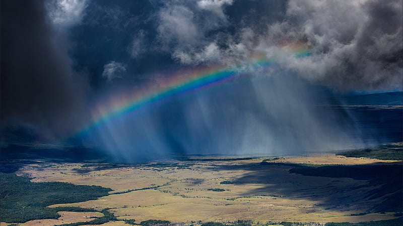 Panoramic View Of A Rainbow In A Rain Rainbow, HD wallpaper