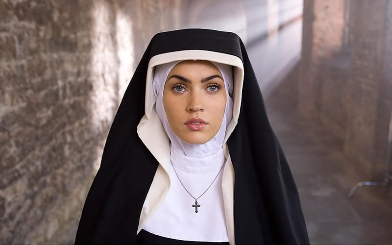 Megan Fox as a nun, babe, fox, actress, nun, megan, hot, HD wallpaper
